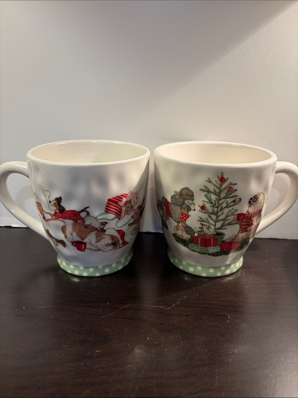 Pier1 Christmas Dog & Tree Ceramic Mug - White with Green Base